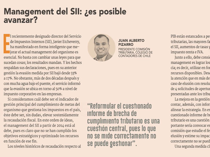 Columna de Juan Pizarro en Diario Financiero: 'Managment del SII: ¿es posible avanzar?'